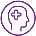 Behavioral health outline of human head with medical symbol inside.