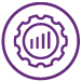 Line art of a gear inside circle with graph lines going up in the center.