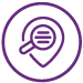 Magnifying glass highlighting data in the center of a location marker.