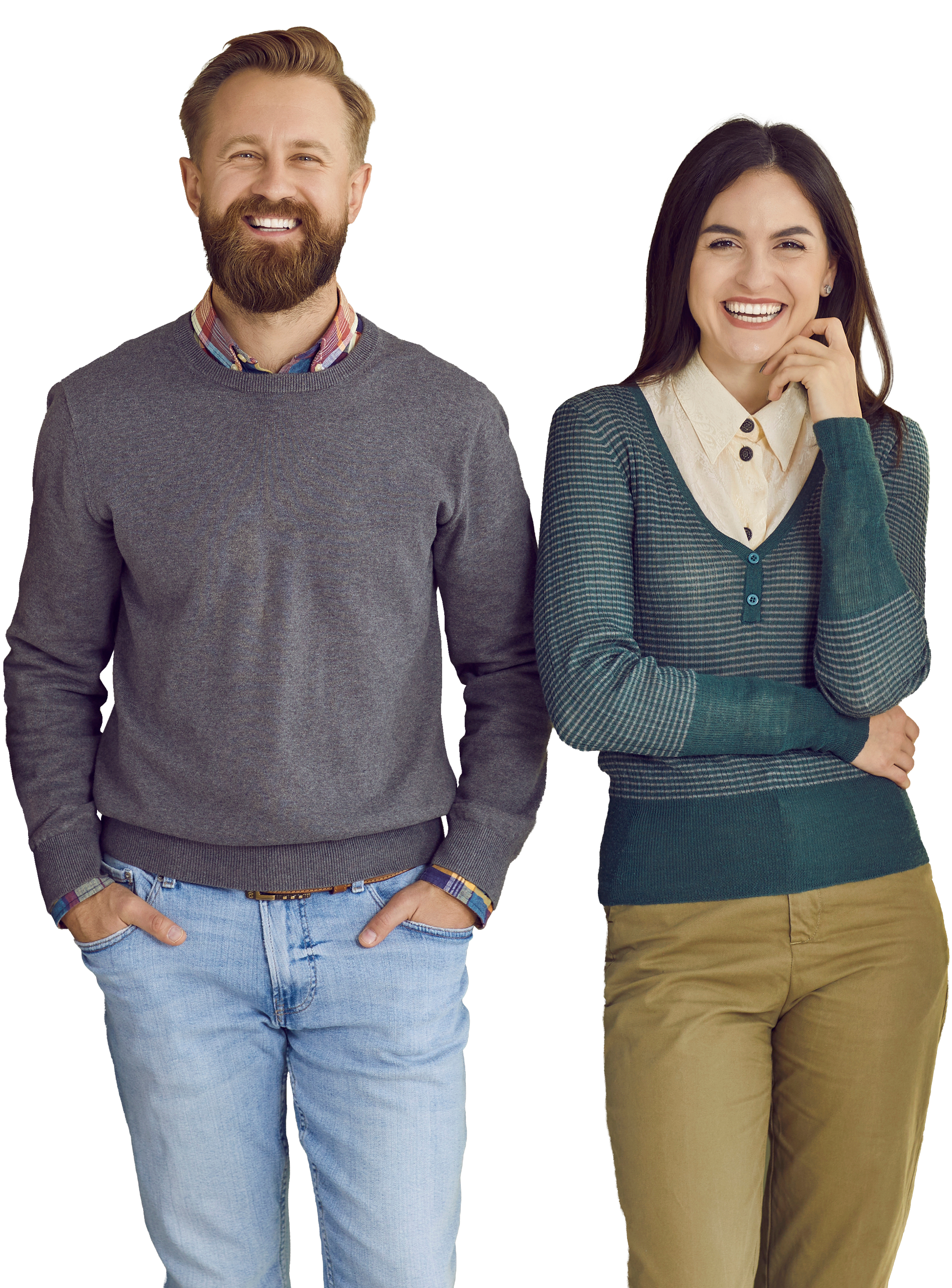 Two addiction recovery owners a man and a woman standing together smiling about their successful drug rehab marketing.